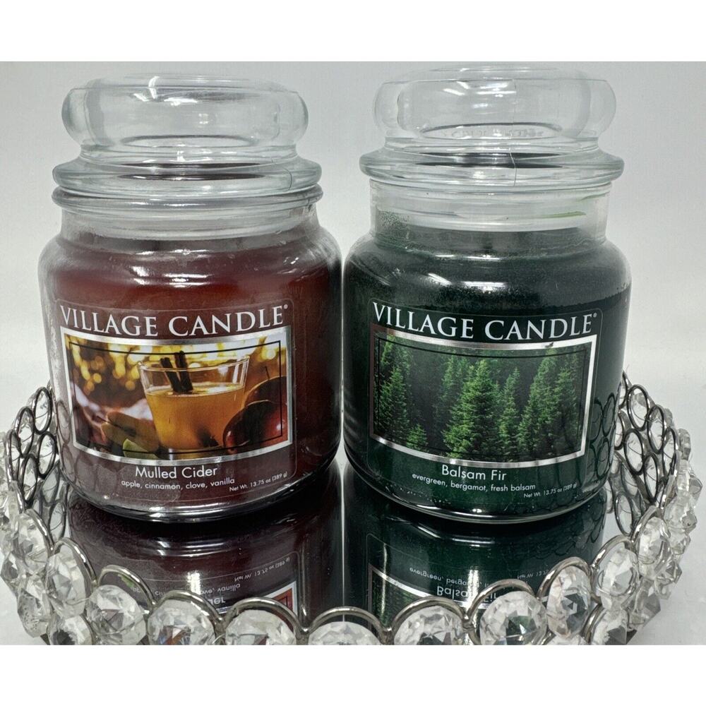 2 Village Candle~Balsam Fir & Muled Cider Apothecary Jars, Scented Candle 13.75